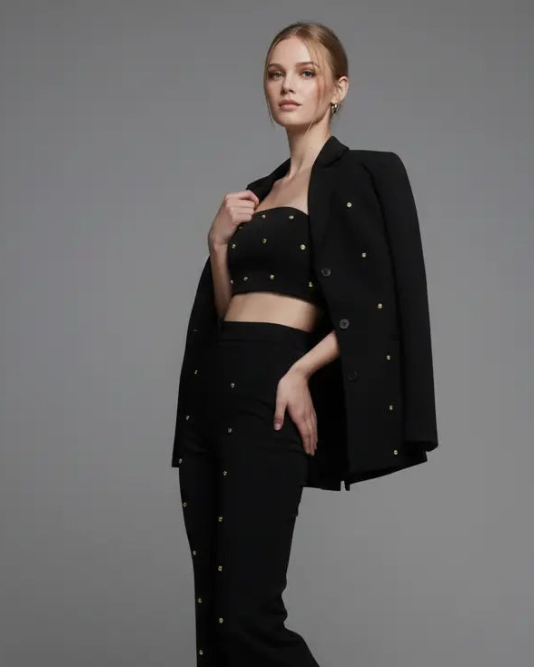 Crystal Long Blazer - Black Moniique Brand